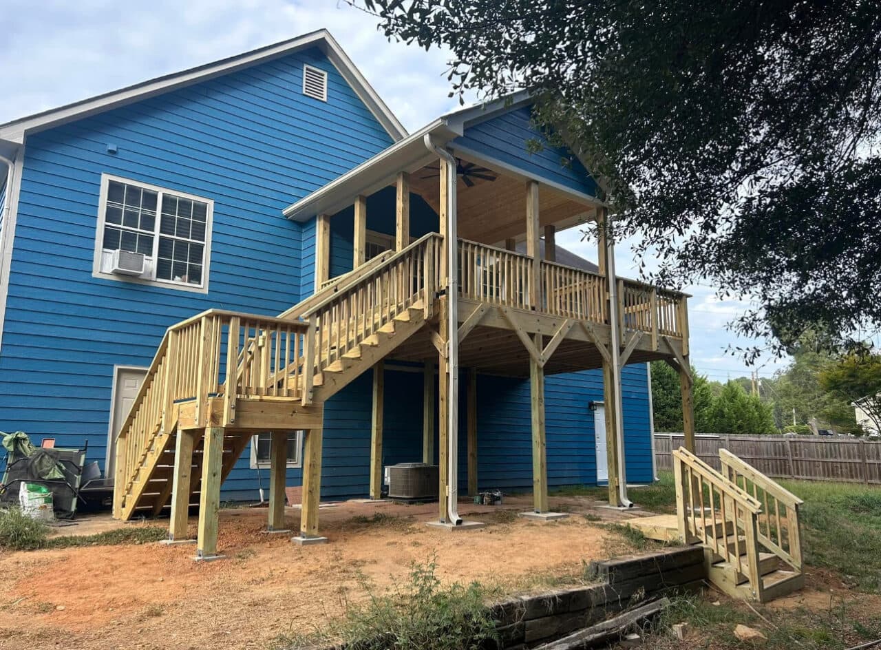 12x12 deck with gable roof and 8x14 open deck