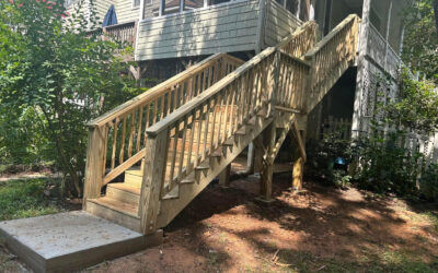 Built stairs coming off an existing deck.